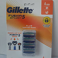 Касети для гоління чоловічі New! Gillette Fusion 5 Sport 4 шт. ( Картриджі, леза Жилет ф'южин 5 спорт)