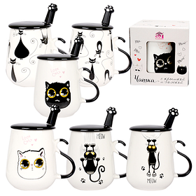 Чашка з кришкою і ложкою Кішки 440мл в подарунковій упаковці 20628