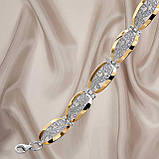 Красивий жіночий срібний браслет з золотими пластинами і фіанітами "Уляна", фото 2