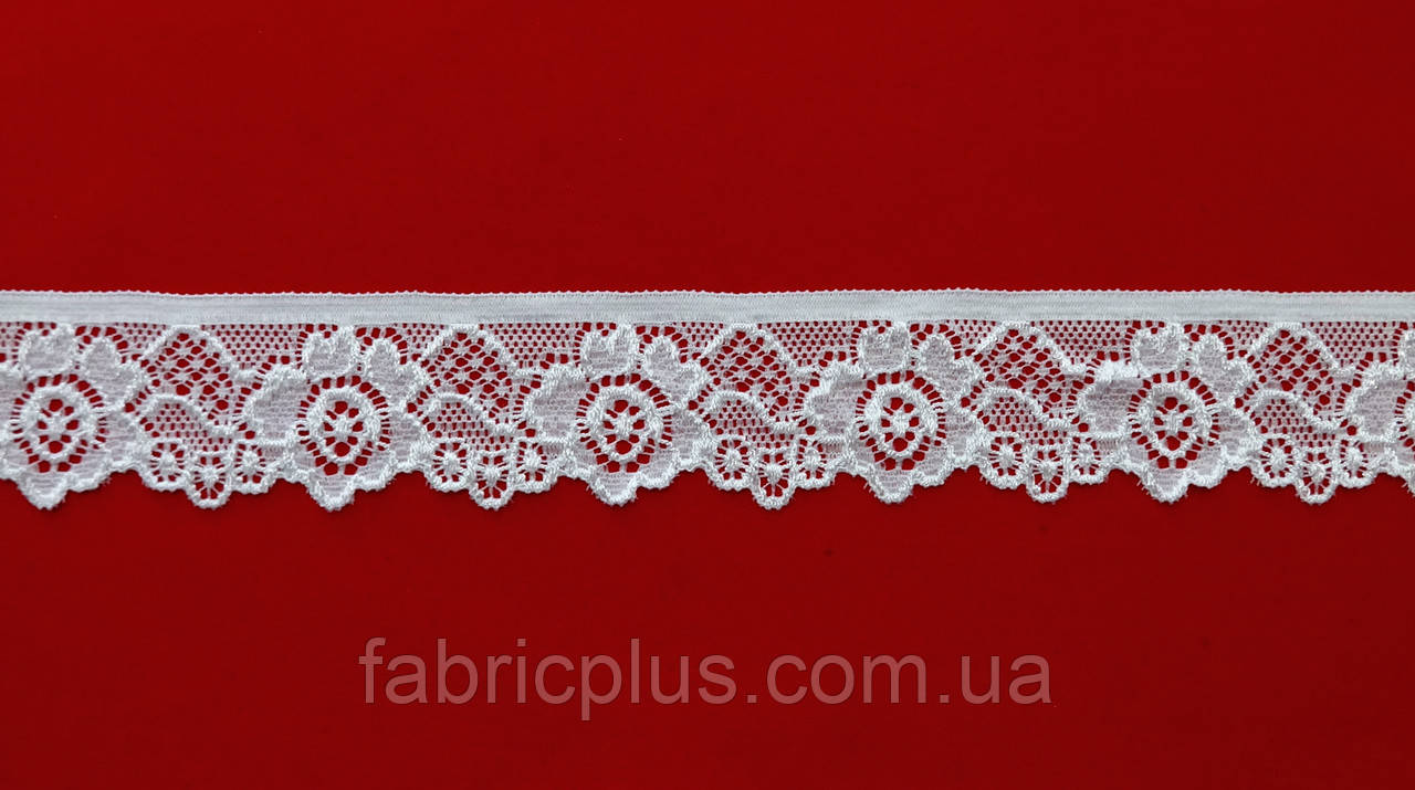 Гіпюр стрейч на сітці 33 мм білий, фото 1