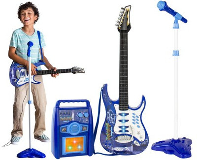 Дитяча електро гітара з мікрофоном і підсилювачем блакитна 1554 / 22409