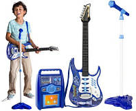 Детская електро гитара с микрофоном и усилителем голубая 1554/ 22409