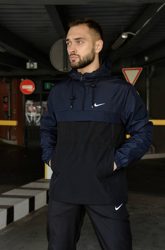 Анорак Nike President Чоловічий осінній весняний Синій Чорний найк вітровка, фото 2
