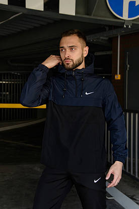 Анорак Nike President Чоловічий осінній весняний Синій Чорний найк вітровка, фото 2