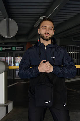 Анорак Nike President Чоловічий осінній весняний Синій Чорний найк вітровка, фото 2