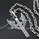 Чоловічий якірний срібний ланцюжок з хрестиком з крилами ангела, срібло для чоловіків, фото 6