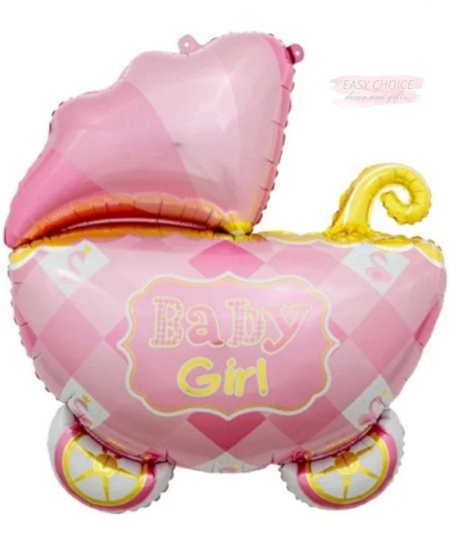 Повітряна куля фольгована Коляска, Baby girl, рожева