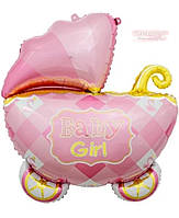 Воздушный шар фольгированный Коляска, Baby girl, розовая