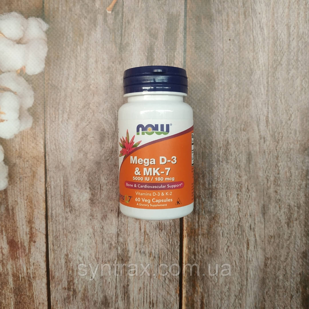 Now Foods Mega D-3 & MK-7 60 veg caps, вітамін Д-3 і К-2 Нау фудс