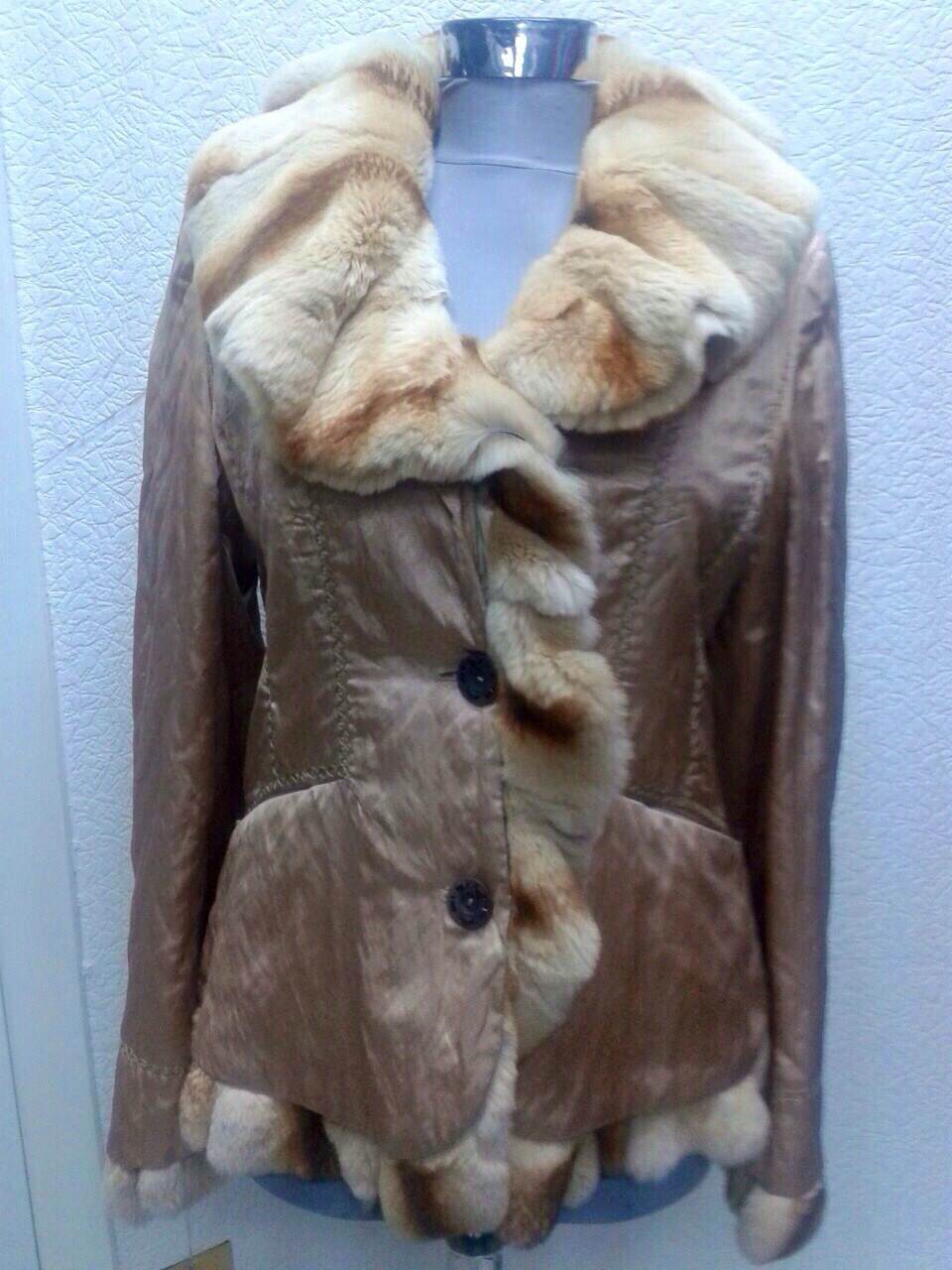 Куртка парку пехора жіноча натуральна з хутряним воланом золотиста (курточка)