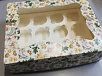 Коробка с окошком для 12 кексов новогодняя 330х255х110 НГ21