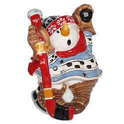 Керамічний свічник Сніговик хокеїст, h-21 см