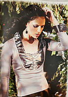 Кофта жіноча S M перлинно-сіра з атласною манішкою Leo Guy