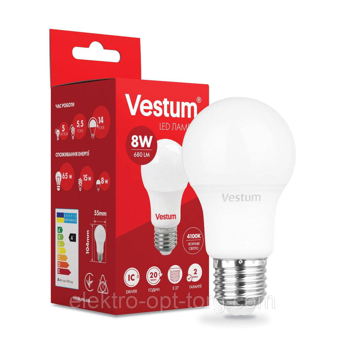 Світлодіодна лампа Vestum LED A55 8W 4100K 220V E27