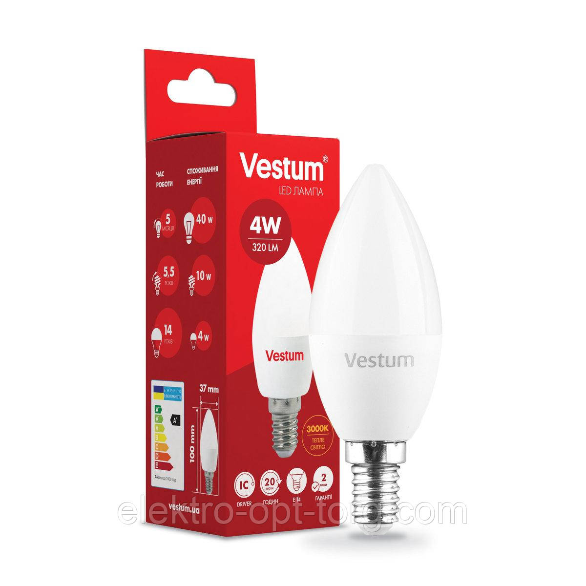 Світлодіодна лампа Vestum C37 4 W 3000 K 220 V E14 1-VS-1308