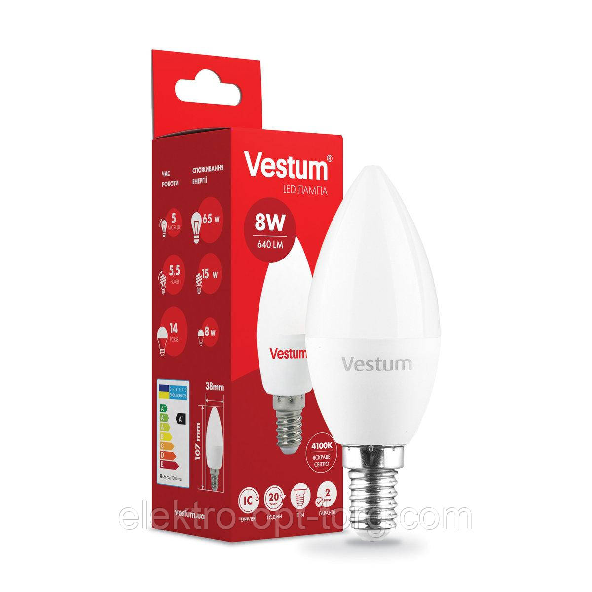 Світлодіодна лампа Vestum C37 8 W 4100 K 220 V E14 1-VS-1311