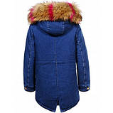 Тепла подовжена утеплена зимова парка для дівчинки з хутряним коміром на зріст 110, фото 2