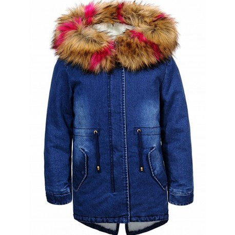 Тепла подовжена утеплена зимова парка для дівчинки з хутряним коміром на зріст 110, фото 1
