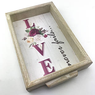 Дерев'яний прямокутний піднос/таця з ручками  20х30 смLove  хрп0009ба