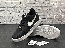 Зимові чоловічі кросівки Nike Air Force black з хутром. ТОП Репліка ААА класу., фото 3