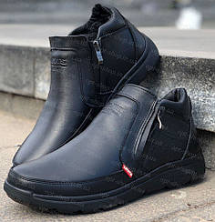 Чоловічі зимові черевики шкіряні чорні класичні Levis на блискавці замках 42 розмір (код:ПО-Levis-замок)