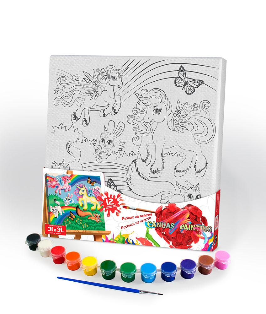 Розпис на полотні Canvas Painting Поні та веселка Danko toys PX-05-02 розмальовка набір для дитячої творчості картина 31*31 см.