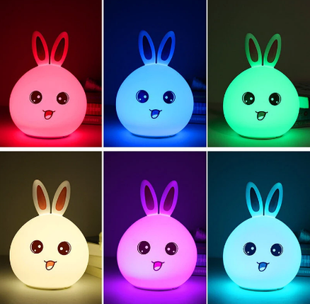 Нічник силіконовий Заєць Colorful Silica Gel Lamp, 6 кольорів, акумуляторний світильник, фото 2