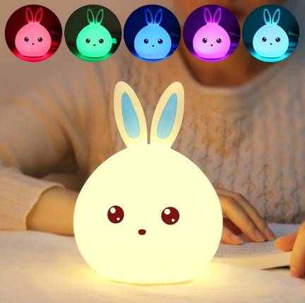 Нічник силіконовий Заєць Colorful Silica Gel Lamp, 6 кольорів, акумуляторний світильник, фото 2