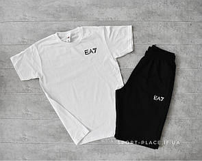 Літній комплект шорти і футболка Armani ea7 (біла футболка , чорні шорти) маленький лого