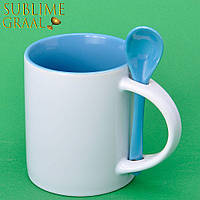 Чашка для сублимации Голубая с ложкой