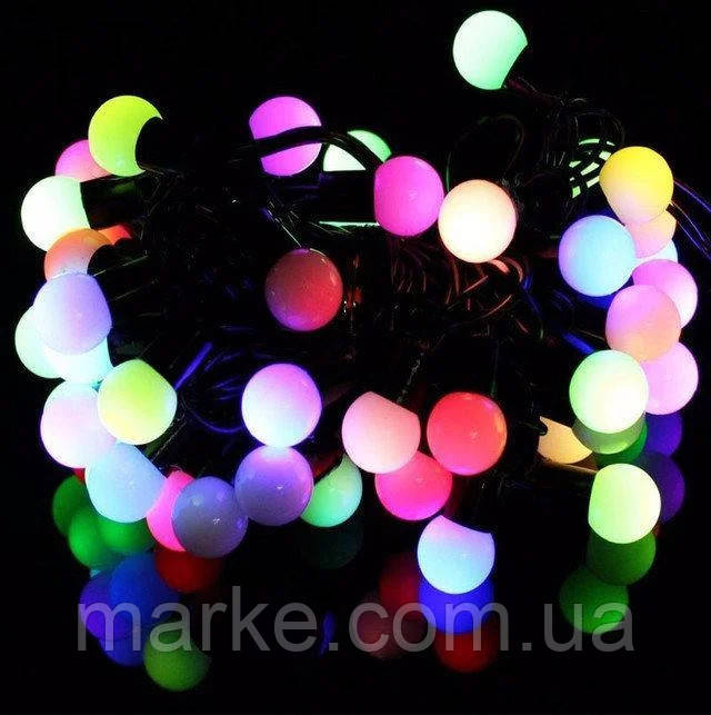 Гірлянда 6м Кульки 1,8см 40LED RGB ( мульти ) мультиколор чорний провід новорічна