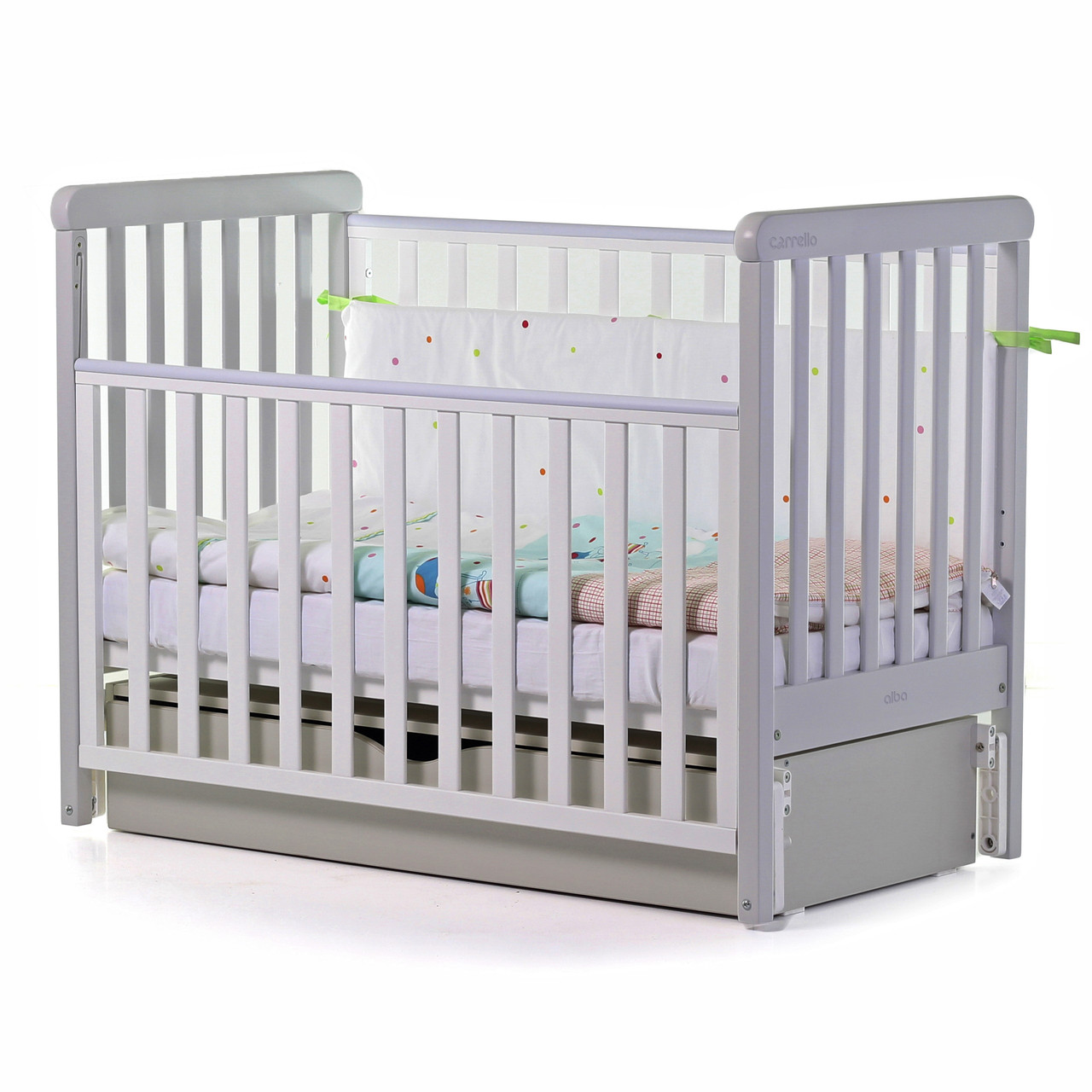 Дитяче ліжечко Alba, «Carrello», колір White — Grey (білий — сірий)