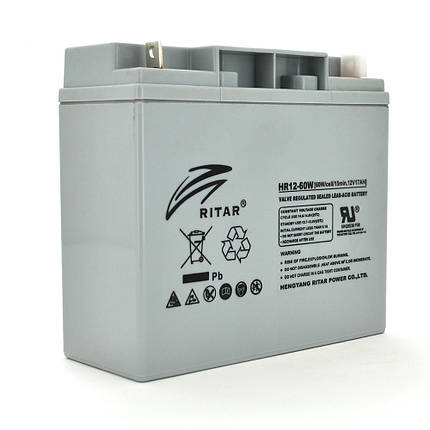 Акумуляторна батарея AGM RITAR HR12-60W, Gray Case, 12V 17.0 Ah ( 181 х 77 х 167 (167 ) 4.80 kg Q4, фото 2