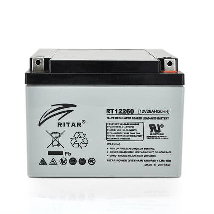 Акумуляторна батарея AGM RITAR RT12260, Gray Case, 12V 26.0 Ah (166 х 178 х125 ) Q1, фото 1