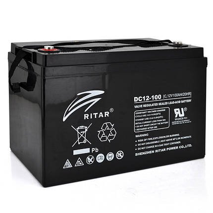 Акумуляторна батарея CARBON RITAR DC12-100C, Black Case, 12V 100.0 Ah, 2000-5000 циклів, до 15 років термін, фото 2