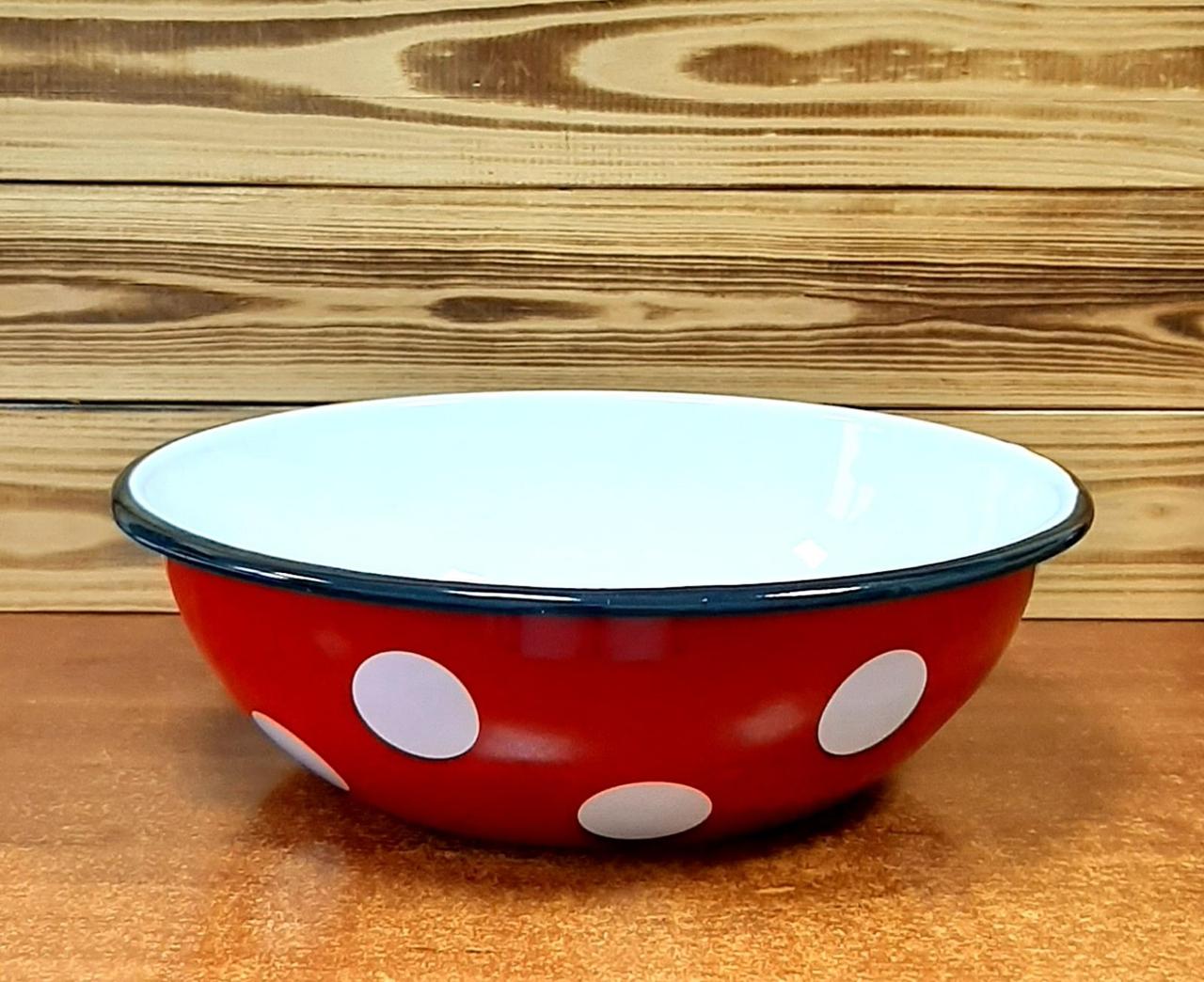 Миска емальована 2.5 л Білий горох на червоному 0311/4 Idilia, фото 1