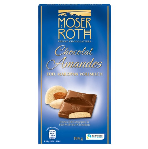 Шоколад молочний Moser Roth Chocolat Amandes з марципаном 184 р Німеччина, фото 1