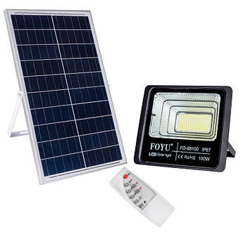 Прожектор LED FOYU 100 Вт ліхтар на сонячній батареї з пультом управління світіння 14 годин