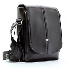 Чорна чоловіча маленька сумка Desisan з натуральної шкіри, Наплічна ділова міні сумочка планшет через плече