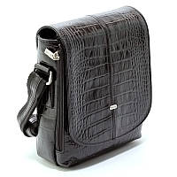 Черная мужская кожаная сумка Desisan через плечо, Крокодиловая наплечная мини сумочка из натуральной кожи