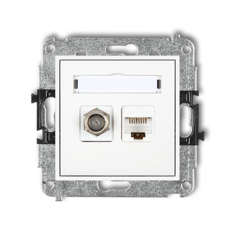 Розетка комп'ютерна UTP RJ45+F(SAT) cat 5E Karlik MINI MGFK біла, фото 1