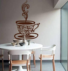 Інтер'єрна вінілова наклейка Мандала чашка кави (візерунок, пар над чашкою, кухоль чаю)