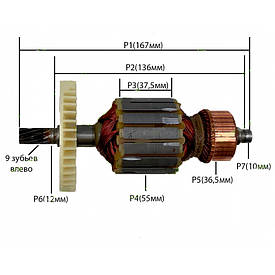Якір електропилки Ворскла ПМЗ 405/2500, Vorskla ПМЗ 405/2500 (167×55, 9 z вліво) мідна обмотка