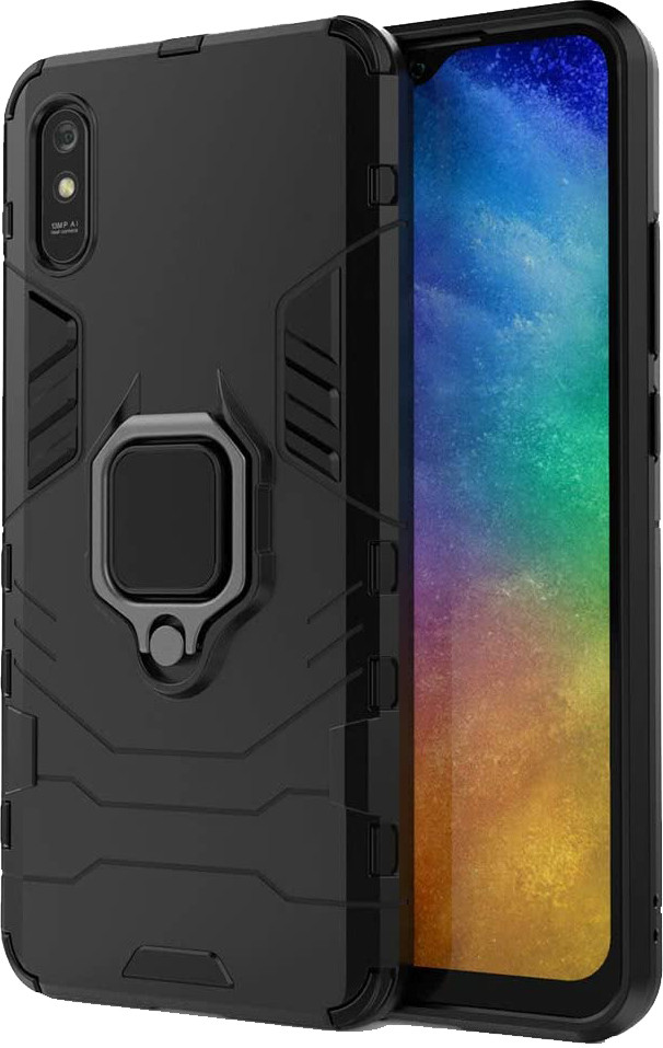 Чохол накладка для Xiaomi Redmi 9A - Hybrid armor 2.0 з кільцем і підставкою Чорний