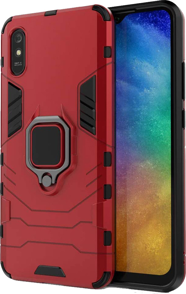 Чохол накладка для Xiaomi Redmi 9A - Hybrid armor 2.0 з кільцем і підставкою Червоний
