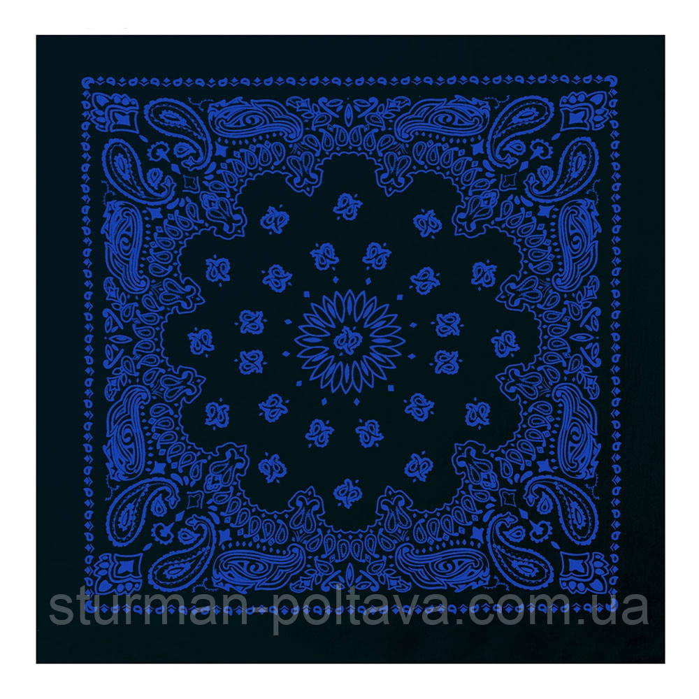 Бандана чорна із синім класичним малюнком BANDANA розмір 56х56 см