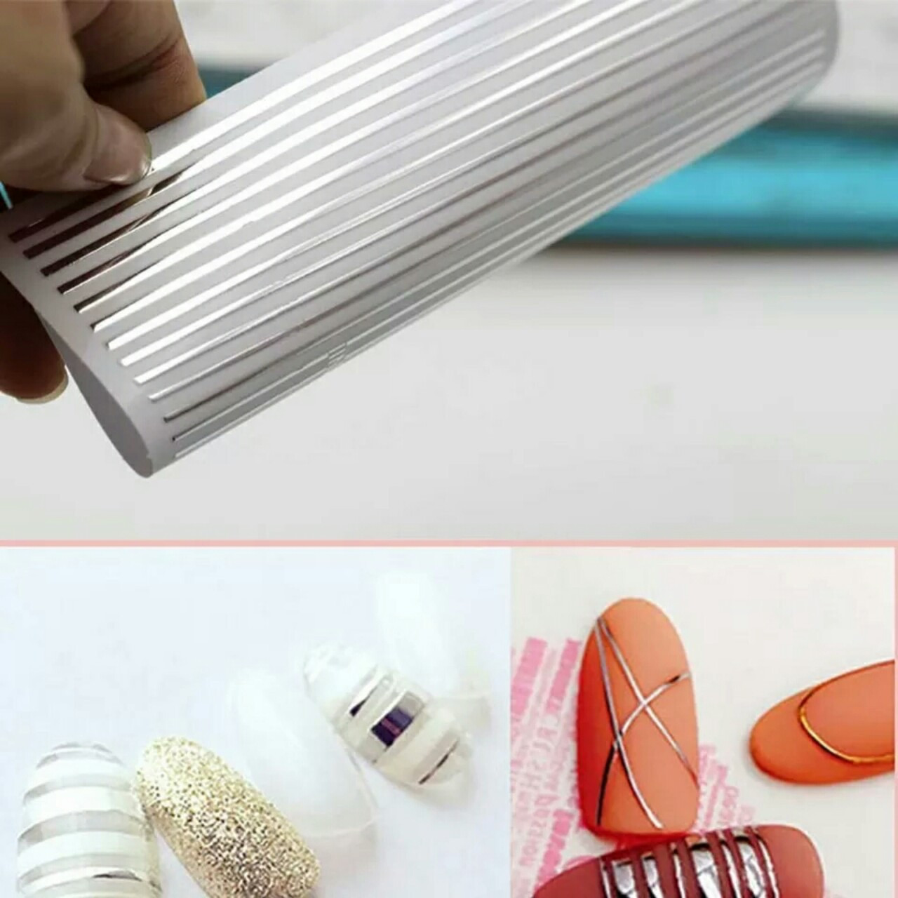 3D- гнучка стрічка для дизайну нігтів 1 пластина, срібло, фото 1