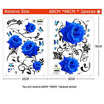 Вінілові наклейки декор на стіну Сині троянди (2 листи 60 х 90 см) Б120, фото 2