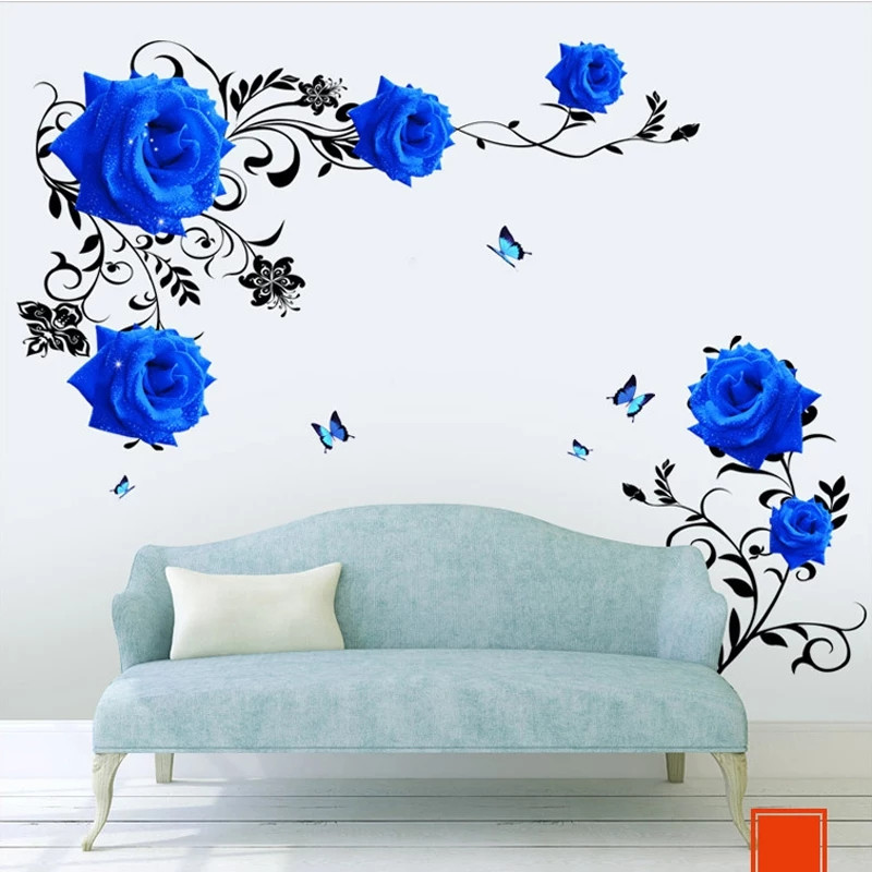 Вінілові наклейки декор на стіну Сині троянди (2 листи 60 х 90 см) Б120