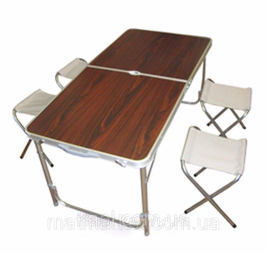 Раскладной стол для пикника и 4 стула. Для отдыха на природе, для рыбалки и туризма. Цвет Яблоня - фото 4 - id-p1285048406